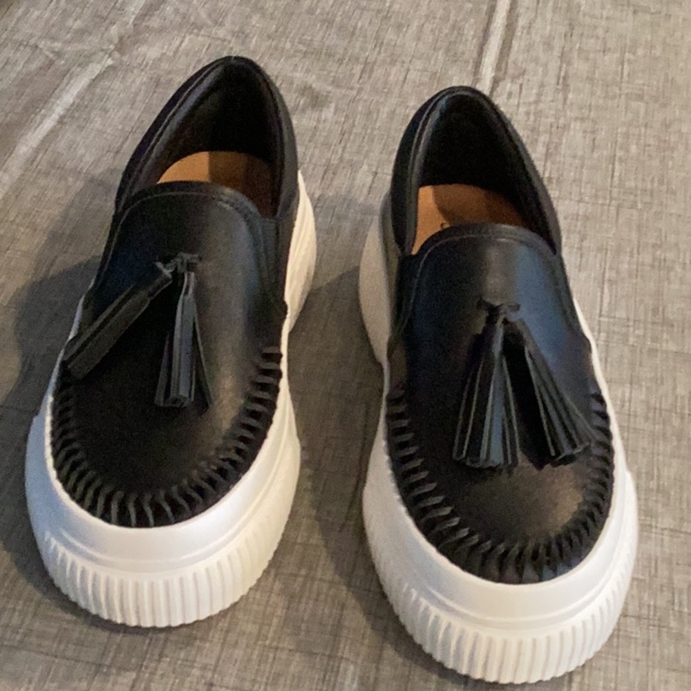 J Slides new without box Black and White Tassel Loafer